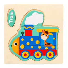 Baby Toy 3D Wooden Puzzle Kids Toy Wood Jigsaw Puzzle Cartoon Animal Vehicle Baby Early Educational Toys for Children Gift